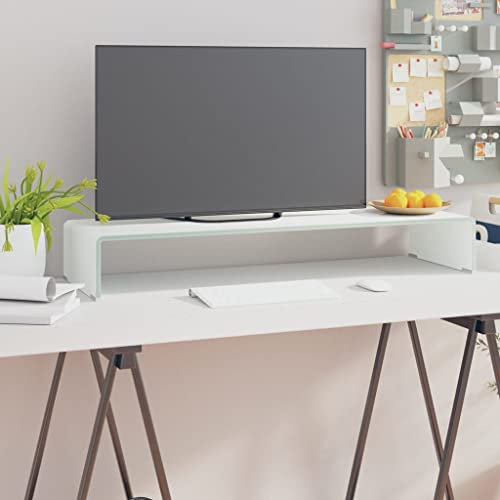 INLIFE TV-Tisch/Bildschirmerhöhung Glas Weiß 90x30x13 cm