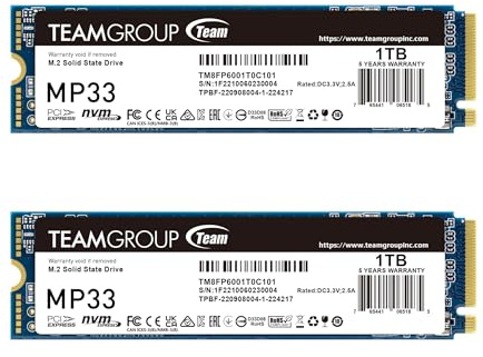 TEAMGROUP MT8FP6001T0C1P1 - Unità SSD interna a stato solido MP33 da 1 TB con cache 3D NAND TLC NVMe 1.3 PCIe Gen3x4 M.2 2280 (lettura/scrittura 1.800/1.500 MB/s), compatibile con laptop e PC desktop