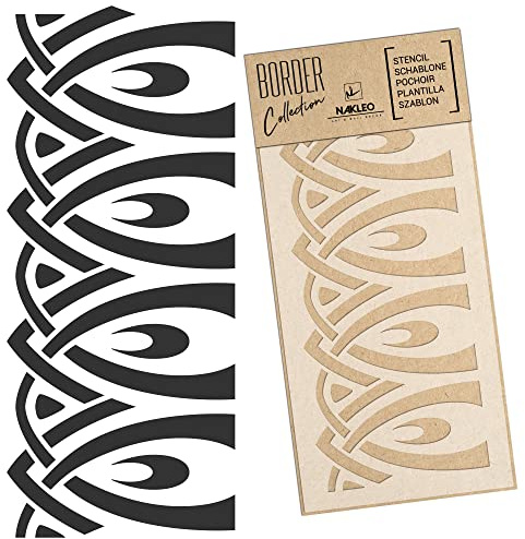 NAKLEO Bordüre Schablone zum Malen 21x45 cm, Jugendstil Secession Ornament Muster, Kunstoff Wiederverwendbare Wandchablone, Handwerk DIY Dekoration, Stoff Möbel Holz Papier