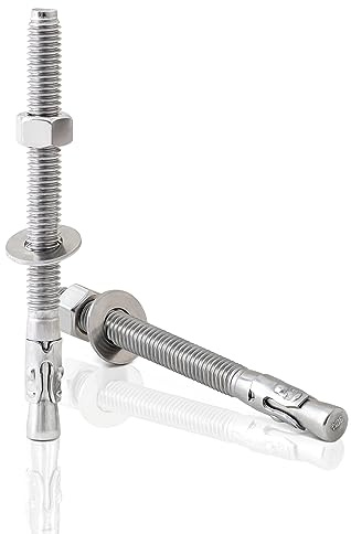 LIONMAX Stainless Steel Concrete Anchor Bolts 3/8 x 5 Inch, 12-Pack Wedge Anchors for Concrete Cement Wall Base Bracket, Rust and Corrosion Resistant