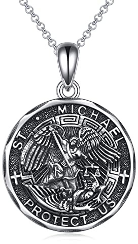 YFN Saint Michael Necklace Sterling Silver Religious Protector Pendant St Michael Archangel Jewelry Gifts for Women Men