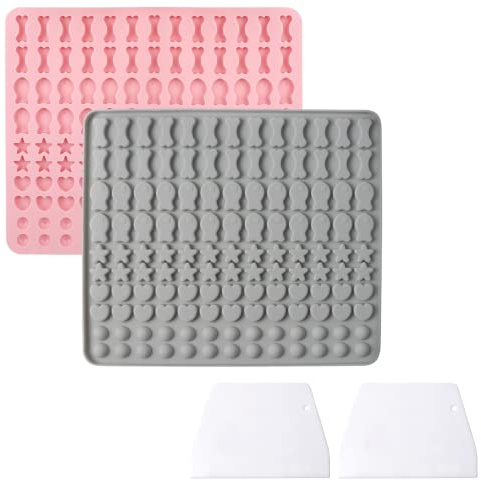 2 Stück Silikon Backmatte Hundeleckerli mit 2 Stück Teigschaber | Backmatte Hundekekse, 5 Formen in 1 BPA-Frei Backunterlage Backform 130 Gitter für DIY Hundekekse und Leckerlis