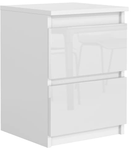 meble masztalerz Table de Chevet Blanc Façades Brillantes 40x55x39 cm | Meuble de Chevet de Lit, Table de Etroite, Bouts de Canapé de Salon