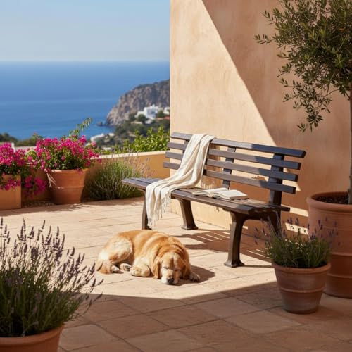 PROREGAL Gartenbank Antigua | 3-Sitzer | Braun | HxBxT 74x150x54cm | Witterungs- & UV-beständiger Kunststoff | Parkbank Sitzbank Außenbereich Garten Balkon Terrasse