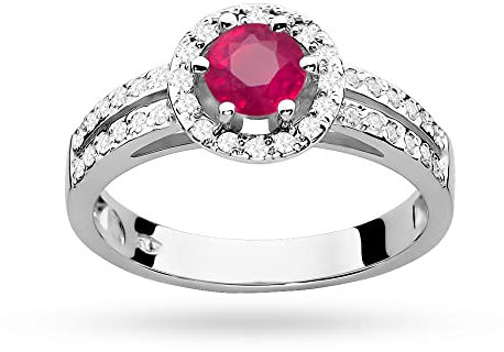MARKO Damen goldring aus Weißgold für Damen mit 0,60 Karat Rubin und 0,20 Karat Diamanten Ring 14 Karat Gold (585) Goldring mit Box | Goldring für Fraue (Rubin, 62 (19.8))
