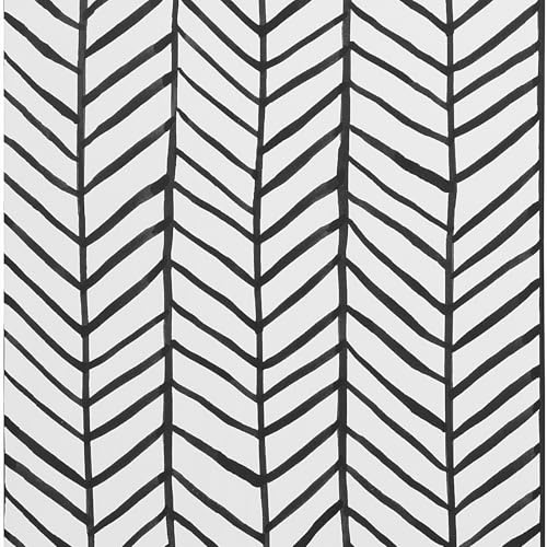 JOLIHOME Geometrische Tapete Schwarz und Weiß Selbstklebendes Kontaktpapier Fischgrätenstreifen Vinyl Aufkleber für Wohnzimmer Schlafzimmer Küche Büro Badezimmer 44,5x1000cm
