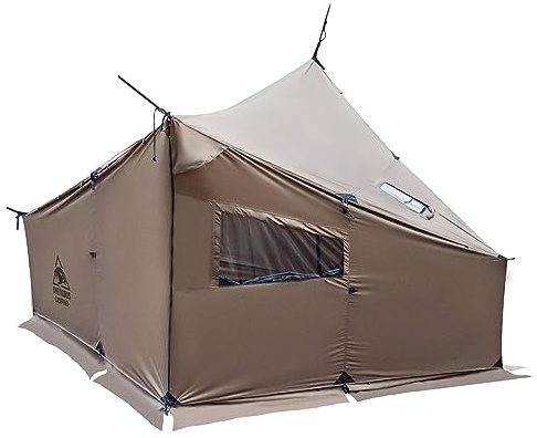 OneTigris COZSHACK Hot Tent, Large Spacious 4 Person Tent with Stove Jack, Windproof Waterproof tent for Wood Stove Bushcraft Camping Travel Truck Family (Coyote Brown)