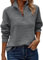 ASOMI Hoodie Damen Halber Reißverschluss: Herbst Langarm Sweatshirts Winter Kleidung Elegant Teenager Tops Outdoor Baggy Lässig Locker Hoody Warm Casual Streetwear Jumper V-Ausschnitt 70Dunkelgrau L