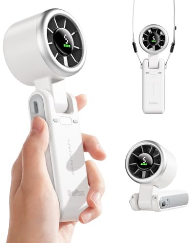 Diveblues Portable Handheld Fan, High-Speed Turbo Portable Fan, LED Display, Up to 12 Hours, 4000mAh Battery, 5 Wind Gear, Rechargeable small Hand Fan for Travel/Commute/Outdoor, Gifts for Women