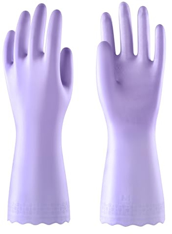 Mr.Panda Skin-Friendly Flocked Cotton Liner Cleaning Gloves Medium, Reusable Dishwashing Gloves for Washing Dishes, Kitchen, Shimmering Pink