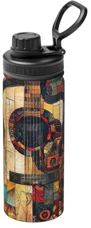 Bouteille d'eau isotherme à double paroi en acier inoxydable avec motif guitare artistique 532 ml