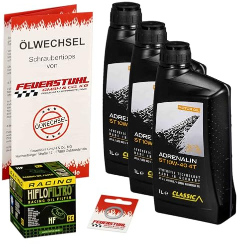 Öl & Ölfilter für Honda CB 500 F, 2016-2018 (PC58), Ölwechsel Set, Classic 10W-40 Motoröl + HiFlo RACING Filter + Dichtring(e)