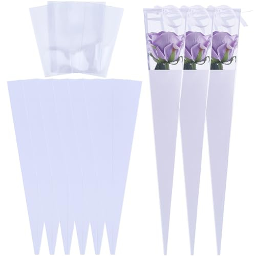 GORGECRAFT 10 Set Geschenktüten Mit Blumenhülle Einzelne Rose Blumenstrauß Kegeltüte Geschenkpapier DIY Blumenhalter Verpackungstüten Für Valentinstag Hochzeit Geburtstag Geschenke Jubiläumsparty Weiß
