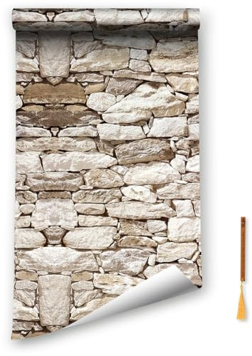 Oufdj-iPro Stein Tapete Ziegel Vinyl Tapete Selbstklebende Tapete Rote Ziegel Selbstklebende Tapete Wasserdichte Wanddekoration Rolle mit exquisiten Lesezeichen aus Holz, 44.5x400CM