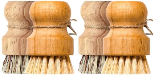 Healvian 4pcs Multi-function Cookware Cleaning Brush Sturdy Kitchen Dish Cleaning Tools for Removing Stubborn Stains for Cast Pans and Household Use Includes and Coconut Bristles