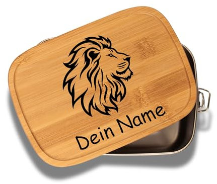 Druckerino Brotdose aus Edelstahl personalisiert | personalisierbar | BPA frei | 1 Liter | personalisierte Geschenke | Brotdose Kinder | Brotdosen (Löwe)