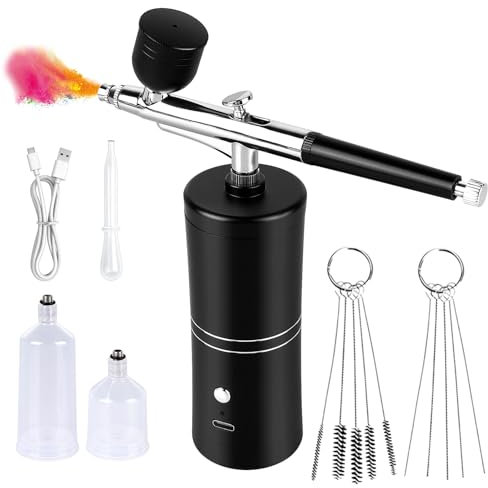 Airbrush Set Mit Kompressor,Wiederaufladbare Airbrush,Tragbare Air Brush Kompressor-Set,Wireless Airbrush Set For Makeup,Kuchendekoration,Nail Art,Tattoo-Modellierung,Wiederaufladbar