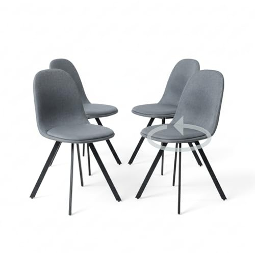 Homy Casa, Esszimmerstühle, Stoff, Drehstuhl mit gepolsterter Sitzfläche, für Wohnzimmer, Küche, 4 Stück, schwarze Metallbeine, grau