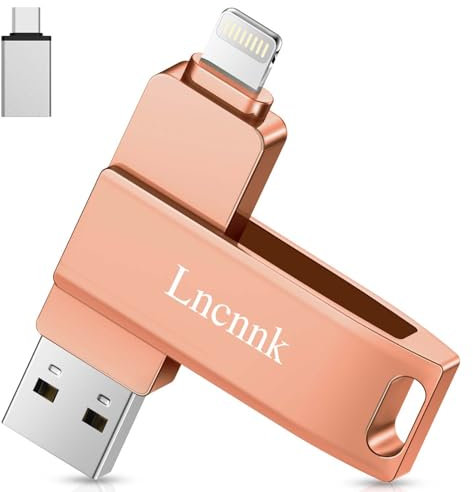 Lncnnk Clé USB 256 Go Certifiée MFi pour iPhone, Clé USB Stockage Externe 3 en 1 Photo Stick Mémoire pour iOS/iPad/Android/PC (Photo/vidéo/Sauvegarde Automatique), Rose