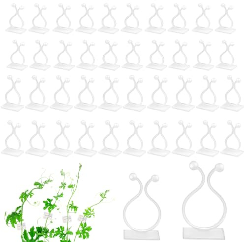 Maxmoc 120 Stück Pflanzenclips Wand, Pflanzen Wandhalterung, 2 Größen Pflanzenhalter Wand, Selbstklebende Pflanzenklammern, Pflanzenclips für Kletterpflanzen Sicherung (Weiß)