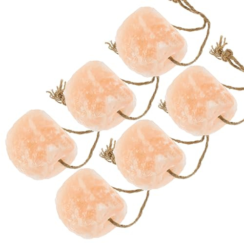 HAF® Lot de 6 pierres à lécher de sel de 2 à 3 kg avec cordon pour chevaux, bovins, gibiers et moutons | Pierre à lécher en 100 % sel cristal de roche | Pierre minérale du Pakistan | Taille : 2-3 kg |