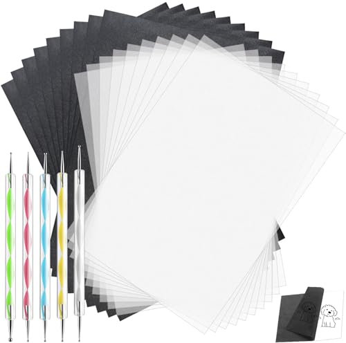 NINGYER 200 Blatt Kohlepapier, 30x21cm Pauspapier mit 5 Stück Prägestift Set, Pauspapier a4 für Holz, Papier, Leinwand, Kunst Leinwand (Schwarz, Weiß)