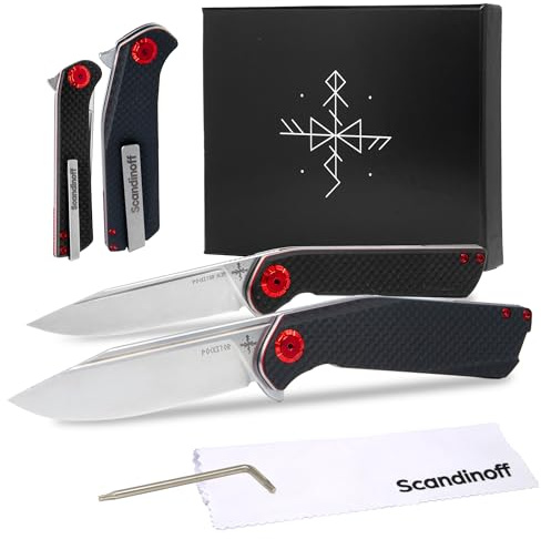Scandinoff Doppelpack Pocketor Klappmesser – Taschenmesser Einhandmesser für Outdoor, Jagd & Selbstverteidigung, Klappmesser Outdoor, Hochwertiges Wandermesser mit Ergonomischem Griff (Carbon Fiber)