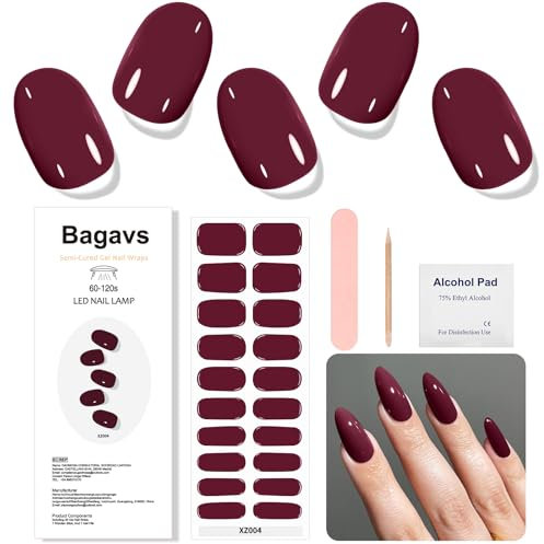 Bagavs Unghie Gel Adesive UV 20 PCS Smalto Adesivo per Unghie Strisce Gel UV (Burgundy)