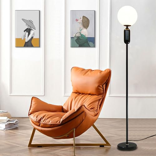 Stehlampe mit weißem Glasschirm, klassische schwarze Stehlampen, dekorative Ecklampe, vertikale Leselampe, hohes Licht, moderne Innenmastleuchte für Wohnzimmer, Schlafzimmer oder Arbeitszimmer