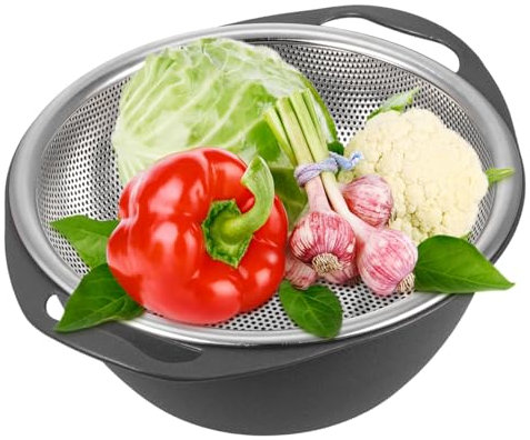 PRETYZOOM Scolapasta in Acciaio Con Ciotola Colino Da Cucina Multifunzionale Per Frutta e Filtro Per Lavaggio Del Scolapasta Per Cucina Con Finemente Perforati