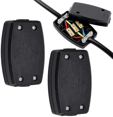 2 x 3 Terminal Electrical Junction Box Flex Connector, Black 13 Amp 250 V Flex Connector for Outdoor Lighting Plug Electrical Power and Automotive Wiring