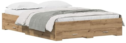 vidaXL Cadre de lit Chêne Artisanal 140 x 190 cm Bois d'ingénierie, Lit de Rangement Tendance, Design rectangulaire Minimaliste, Bois d'ingénierie pour Chambre Moderne, Gain de Place