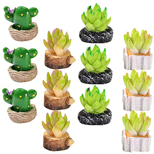 GOOHOCHY 12pièces Mini Figurines De Cactus Résine Petits Pots Décoratifs pour Maison Bureau Voiture Petite Plante Artificielle Vintage