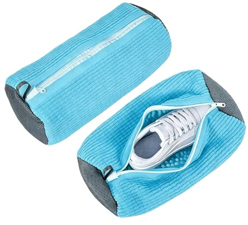 WUFANC Schuhwaschbeutel Waschmaschine 2er-Set, Wiederverwendbar Schuhbeutel Waschmaschine aus Mikrofaser, Waschbeutel Schuhe mit Verstecktem Reißverschluss, Wäschesack Schuhe für Turnschuhe