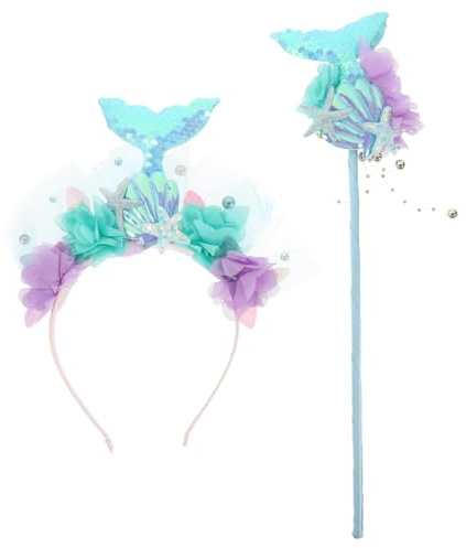 VICASKY Meerjungfrau Stirnband Mit Zauberstab Set Pailletten Haarreif Und Mermaid Kostümrequisiten Für Kinder Für Cosplay Party Geburtstag Und Karneval