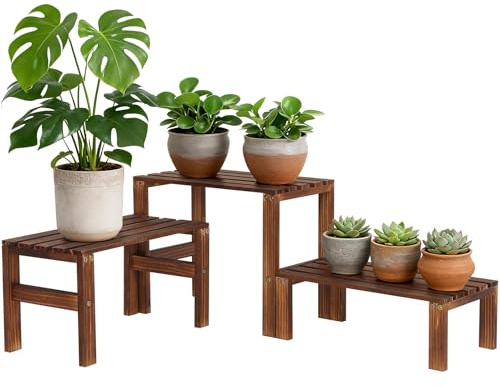 3 Tiered Wooden Plant Stand Shelf Indoor Outdoor,Corner Small Flower Pot Stand ,Rustic Narrow Low Short Plants Holder Rack for Tall Plants Succulent in Patio Livingroom Balcony Window Sill Table Desk