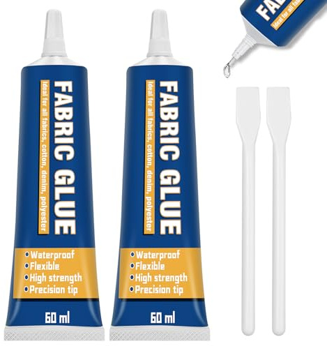 Fabric Glue Machine Washable 120 ml, Fabric Glue for Clothes, Clear Textile Glue for Fabrics, Material glue for fabric, Cotton, Denim, Flannel, Polyester (60ml+60ml)