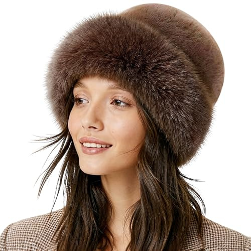 LXONTSG Chapeaux Fourrure d'hiver, Chapeau en Fausse Fourrure pour Femme, Chapka Femme, Bonnet Chaleur Hivernale, avec Bordure en Fourrure, pour Voyages, Randonnée et Détente à la Maison