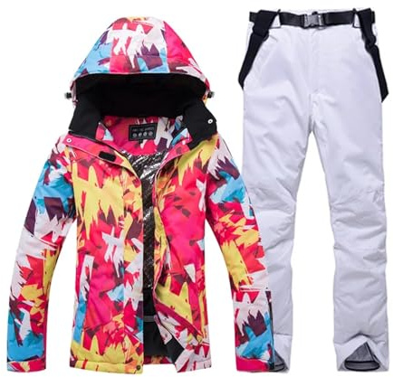GBZIJIE Giacca da Sci Pantaloni Set Warm Tuta da Donna Suit Set Impermeabile Inverno Sport all'aperto Snowboard Wear Jacket + Cinturino Pantaloni Costume Femminile(Silver,L)
