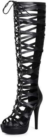 Feinlina Bottes à talons hauts pour femmes, noires, lacées, découpes, à bout ouvert, talons aiguilles, pour les fêtes et les mariages