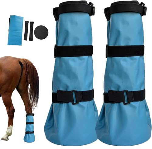 Muzrunq 2 st häststövlar, 50 x 20 cm återanvändbara PVC-hovskor med justerbar rem häst-isstövlar för blötläggning av sårinfektioner, blå PET_SUPPLIES.