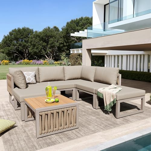 Gartenmöbel Set, Gartenmöbel Lounge für 6 Personen, mit Sitzkissen & Rückenkissen, Doppelliege für den Außenbereich, Verstellbarer Rückenlehnenwinkel, Balkonmöbel Set, Terrassenmöbel, Beige