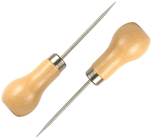 2 Pcs Bradawl Tool, Wooden Handle Awl Gourd Shape Tool for Wood and Leather