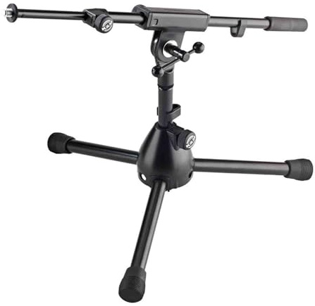 K&M - Konig & Meyer 25950.500.55 - Very Low Level Microphone Compact Stand - 2-piece Telescopic Boom Arm - Zinc Die-Cast Base - Professional Grade For All Musicians - German Made - Black