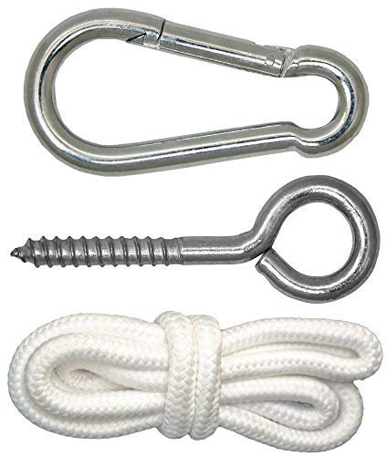 AMANKA Befestigung für Hängesessel Hängestuhl schwere robuste Metall Ausführung Karabinerhaken Ringschraube Seil Befestigungsset Aufhänge Set für Hängematte Belastbarkeit bis ca. 160 KG