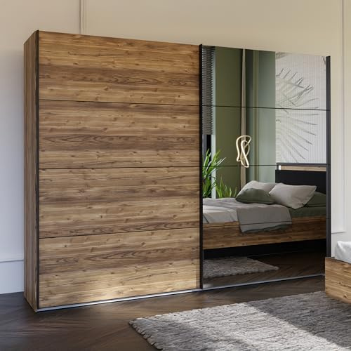 FORTE HAYATO Kleiderschrank 270, moderner Schwebetürenschrank, 2-türig, Spiegel, Schlafzimmer, Holzwerkstoff, Alpenfichte Holzdekor, 269,8 cm breit x 210,5 cm hoch x 62,9 cm tief