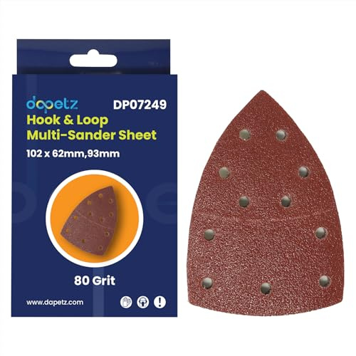 Dapetz ® Multi Tool Triangle Sanding Pads 102 x 62mm, 93mm 80 Grits for Bosch Sander, Detail Pads 11-Holes Mouse Sandpaper Sheets Hook and Loop 10X