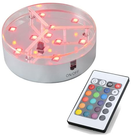 LED Light Base with Remote - 4 Inch Round RGB LED Display Pedestal Stand Multicolor Light for Glass Vase Crystal Art Home Party Table Wedding Centerpiece Decoration