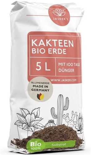 JASKERS® Kakteenerde Mit Dünger 5 L | Lockere Kaktus-Erde | Als Aloe Vera Erde Geeignet | Premium Kakteen-Erde Mit Wurzelaktivator | Perfekt Als Pflanzerde Zum Umtopfen
