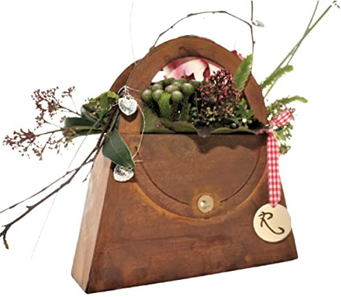 Rostikal Tasche 21 x 21 cm | Gartendeko Pflanzschale in Rostoptik | Dekoideen Herbst rostige Deko für den Garten
